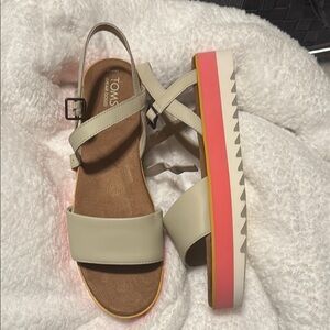 Toms Cream Platform Sandals with Adjustable Ankle Strap